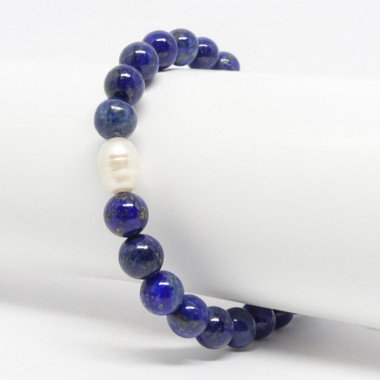 Bracelet en pierre semi-précieuse de lapis et lazuli et en perles d’eau douce