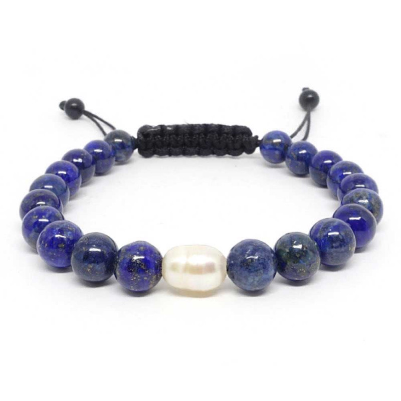 Bracelet en pierre semi-précieuse de lapis et lazuli et en perles d’eau douce