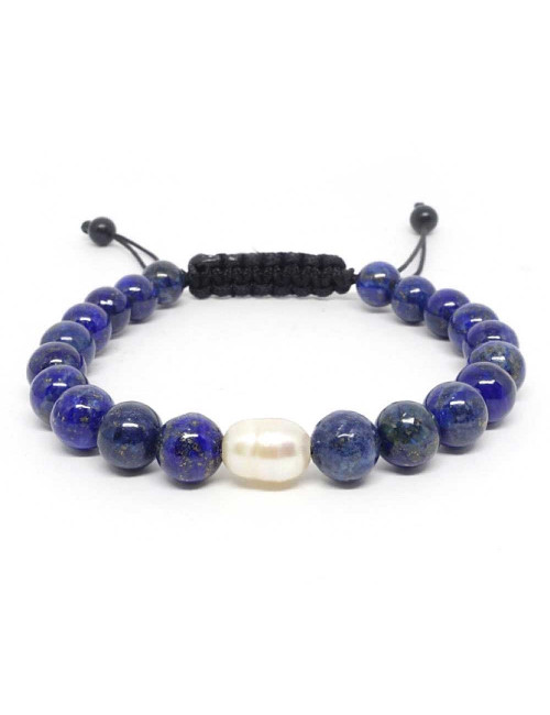 Bracelet en pierre semi-précieuse de lapis et lazuli et en perles d’eau douce