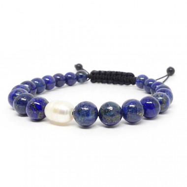 Bracelet en pierre semi-précieuse de lapis et lazuli et en perles d’eau douce