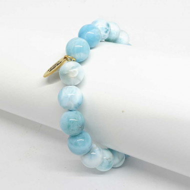 Bracelet extensible pierres semi précieuse de Larimar perles de 10 mm