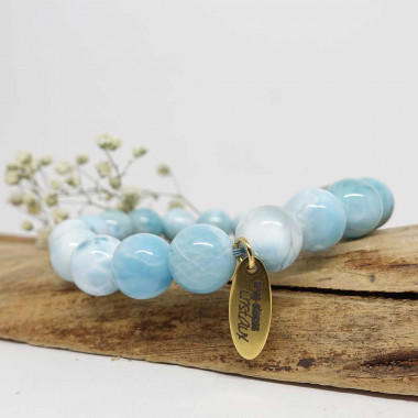 Bracelet extensible pierres semi précieuse de Larimar perles de 10 mm