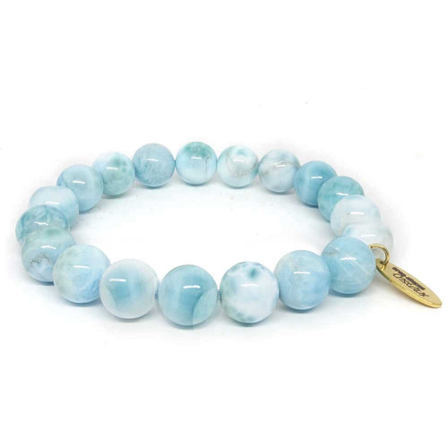 Bracelet extensible pierres semi précieuse de Larimar perles de 10 mm