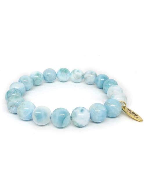 Bracelet extensible pierres semi précieuse de Larimar perles de 10 mm