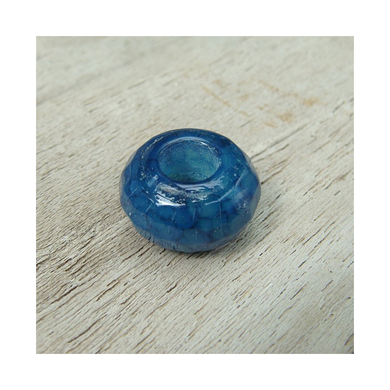 Perle agate bleue facettée large trou