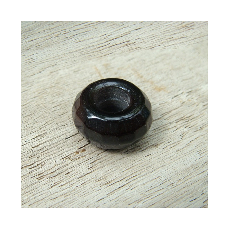 Perle obsidienne noire facettée large trou