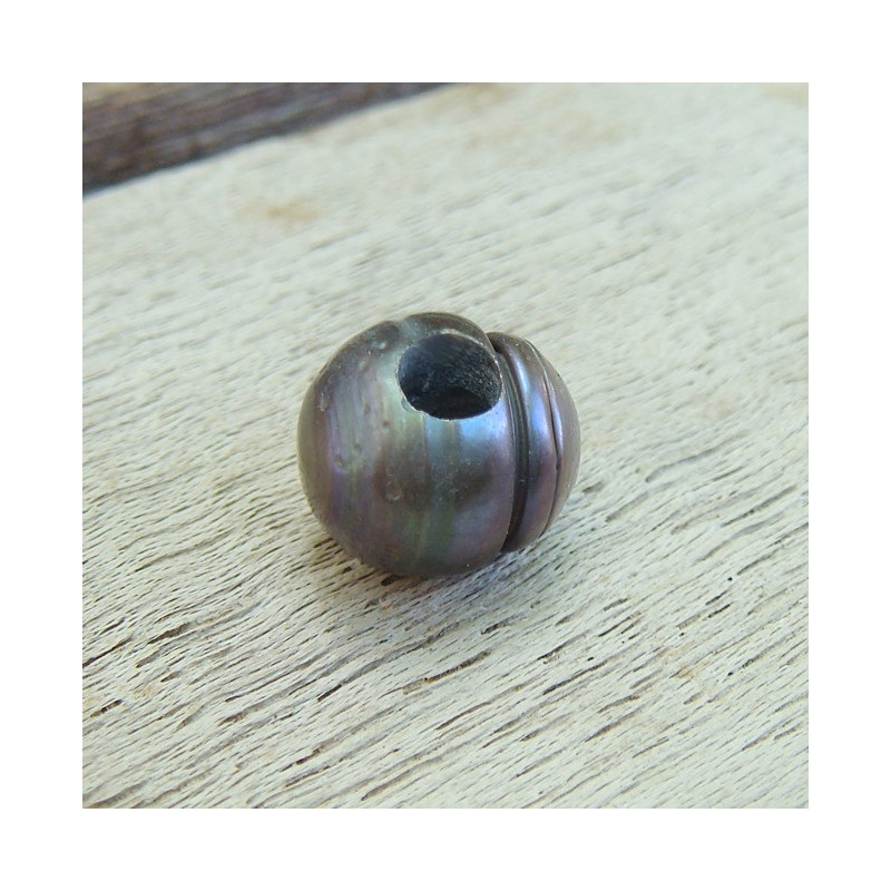 Perle biwa grisée large trou 3 mm