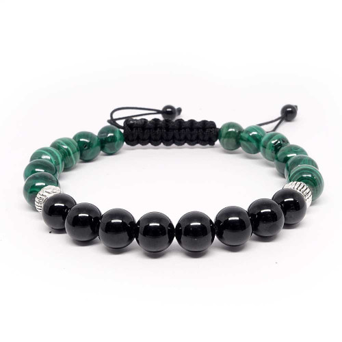 Bracelet bien-etre sur cordon en pierre Malachite et onyx