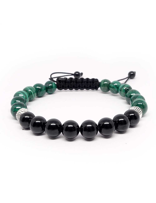 Bracelet bien-etre sur cordon en pierre Malachite et onyx