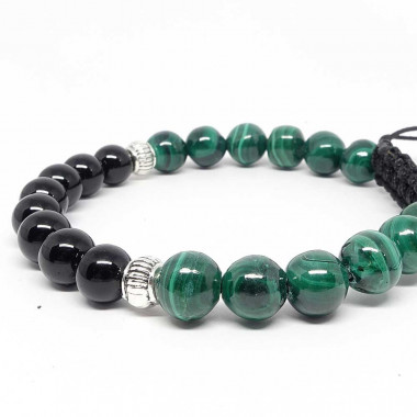 Bracelet bien-etre sur cordon en pierre Malachite et onyx