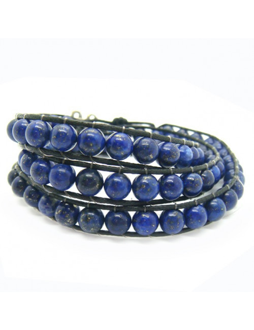 Bracelet "wrap" 3 rangs lapis lazuli