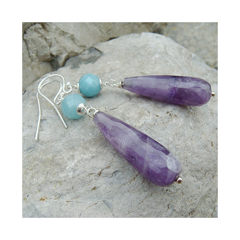 Boucles d'oreilles améthyste et amazonite