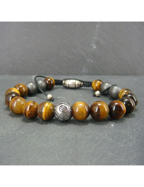 Bracelet homme oeil de tigre et hématite