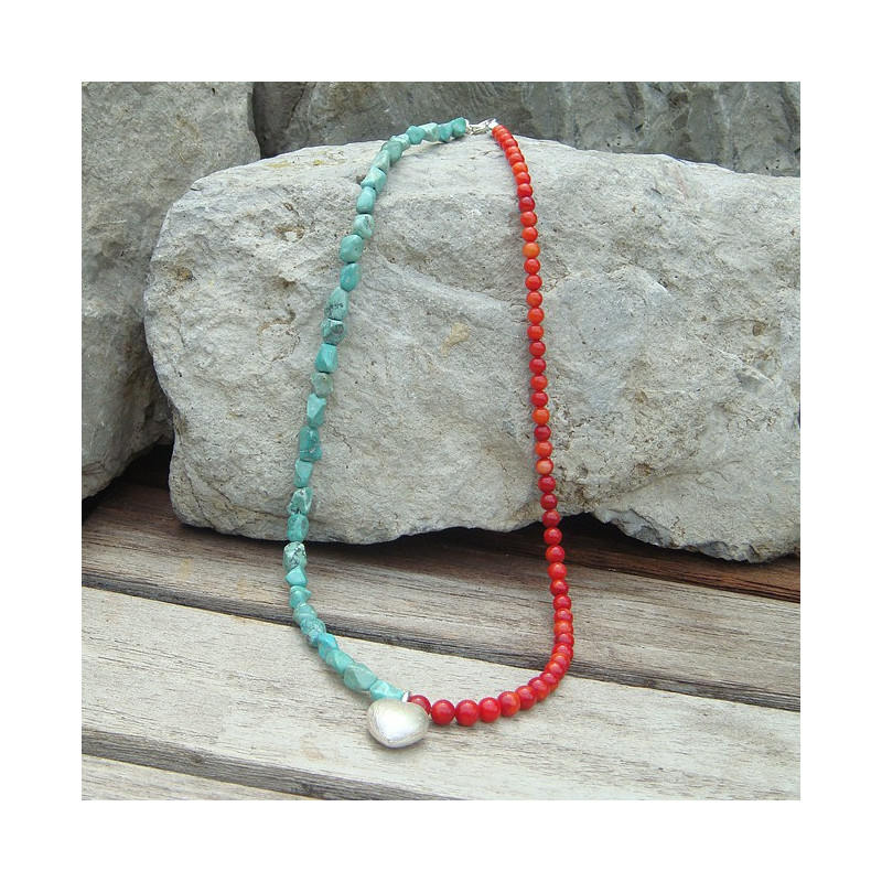 Collier turquoise et corail