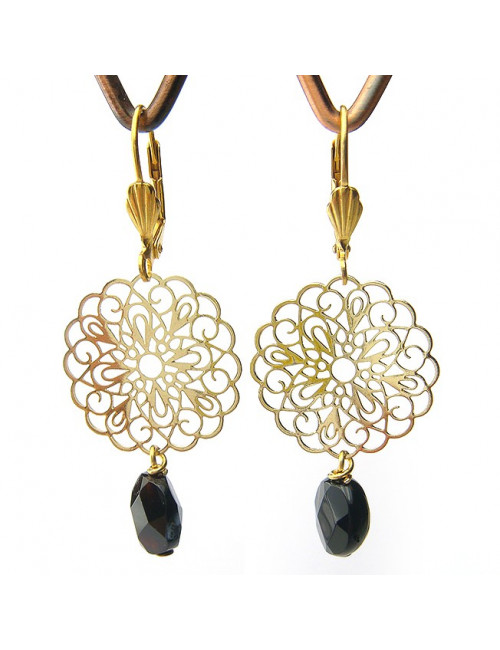 Boucles d'oreilles onyx et plaqué or