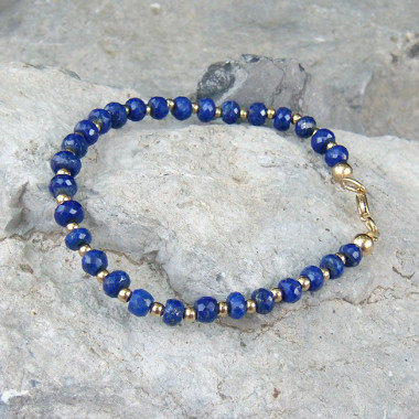 Bracelet lapis lazuli facetté et plaqué or
