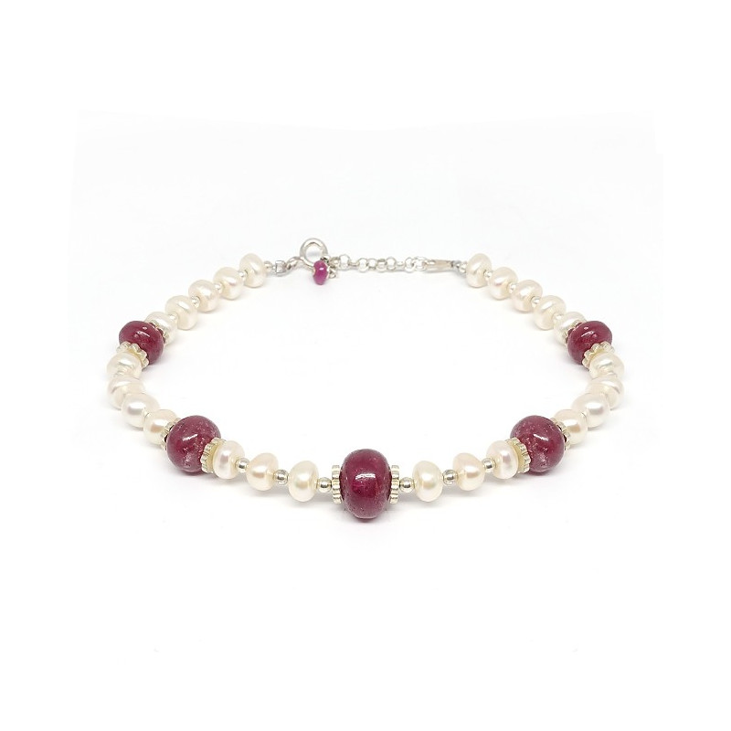 Bracelet en perles biwa et véritable rubis