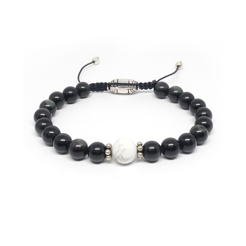 Bracelet homme obsidienne "oeil céleste" et howlite