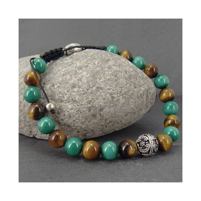 Bracelet homme oeil de tigre et malachite