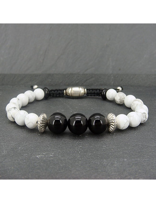 Bracelet homme howlite et onyx grosses perles