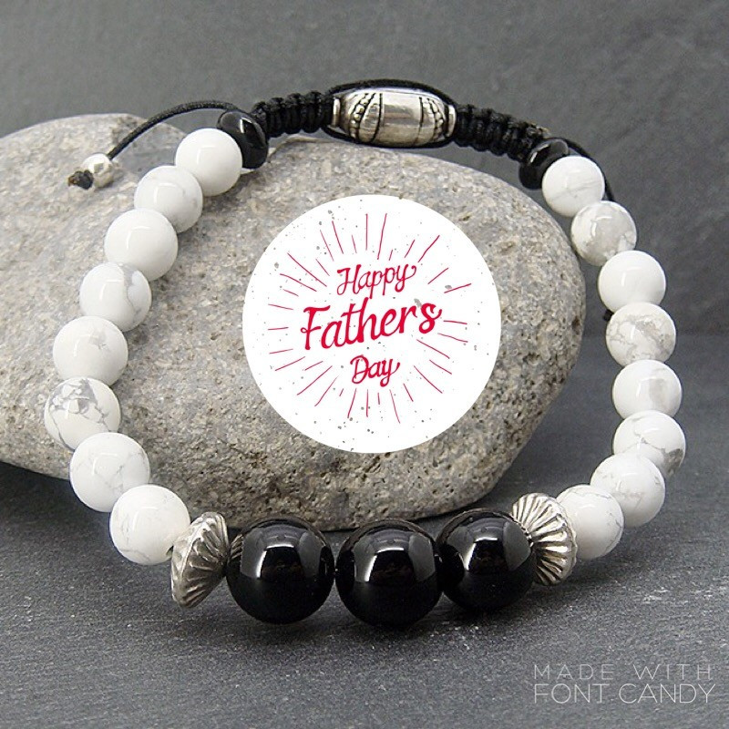 Bracelet homme howlite et onyx grosses perles