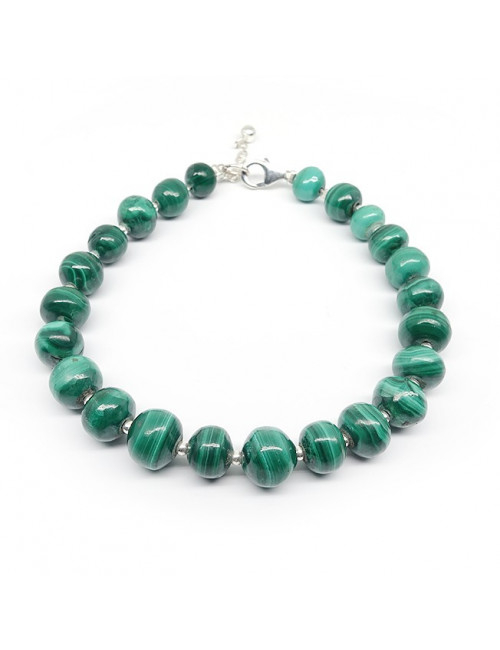 Bracelet malachite,  petites perles ag925