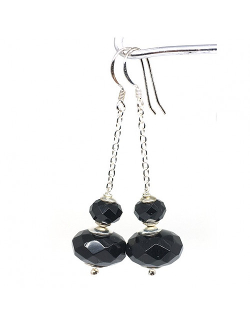 Boucles d'oreilles pendantes en onyx et argent 925