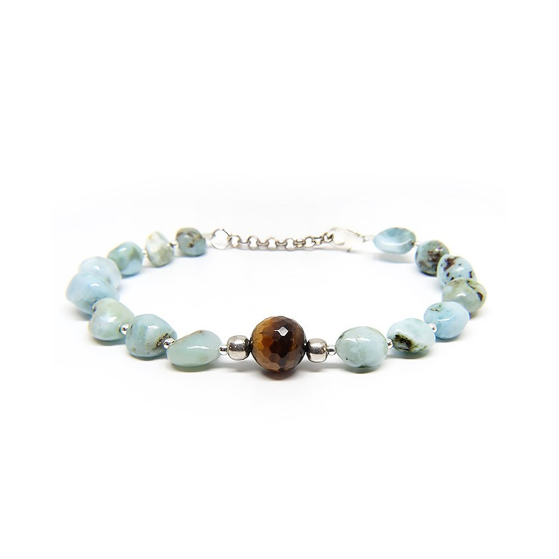 Bracelet larimar et oeil de tigre