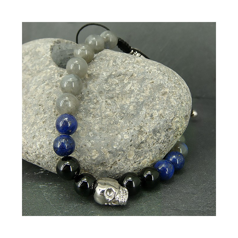 Onyx, lapis lazuli et labradorite, Bracelet homme