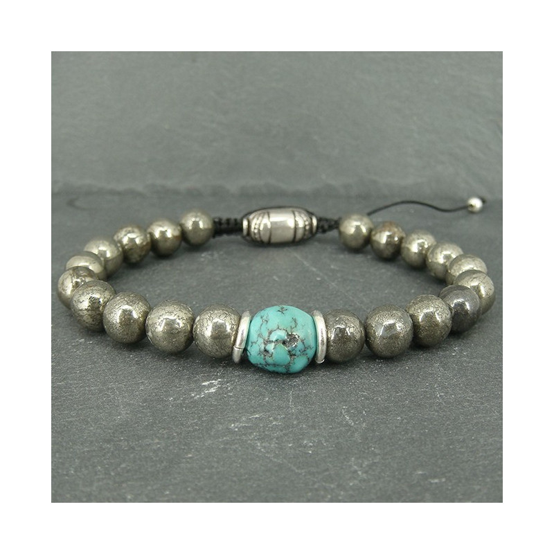 Bracelet homme pyrite et turquoise