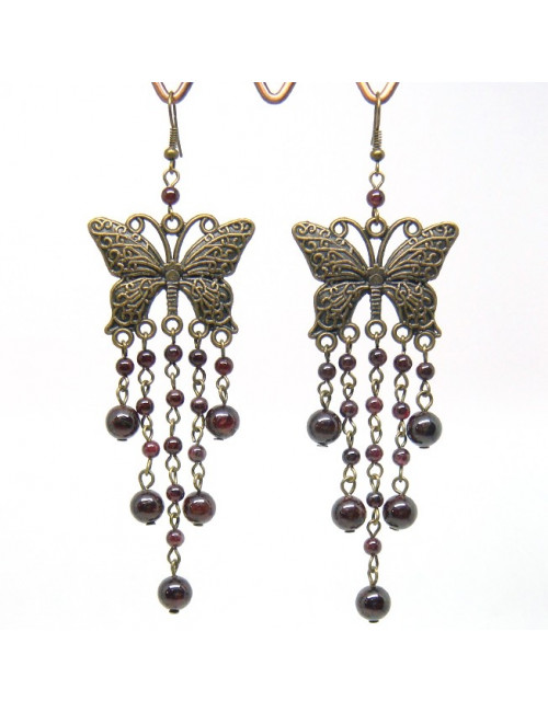 Boucles d'oreilles "papillons"longues en grenat