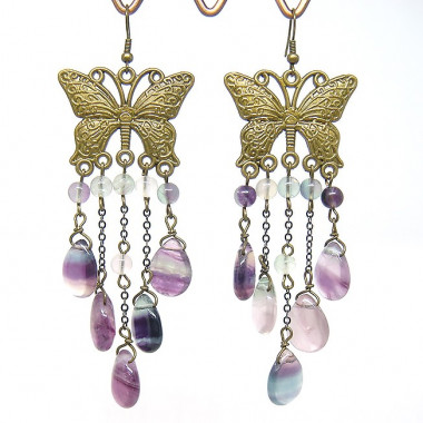 Boucles d'oreilles "papillons" vintage en fluorite