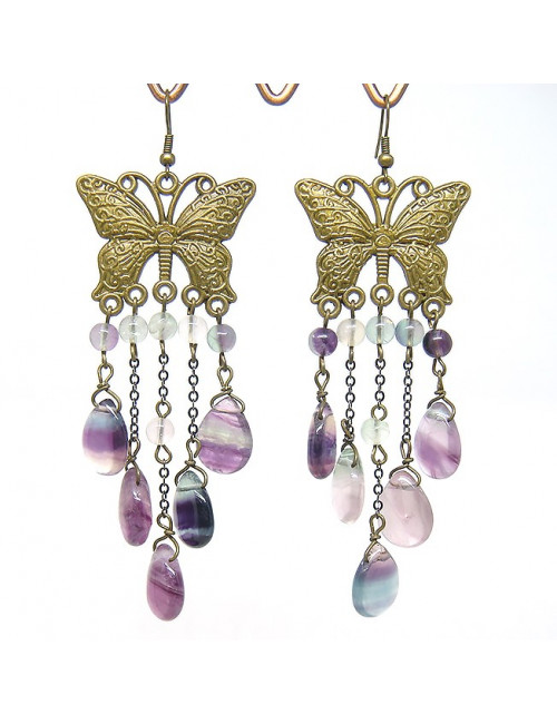 Boucles d'oreilles "papillons" vintage en fluorite