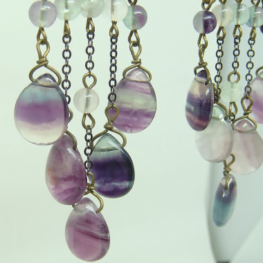 Boucles d'oreilles "papillons" vintage en fluorite