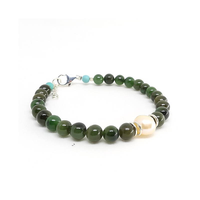 Jade, biwa et turquoise, bracelet