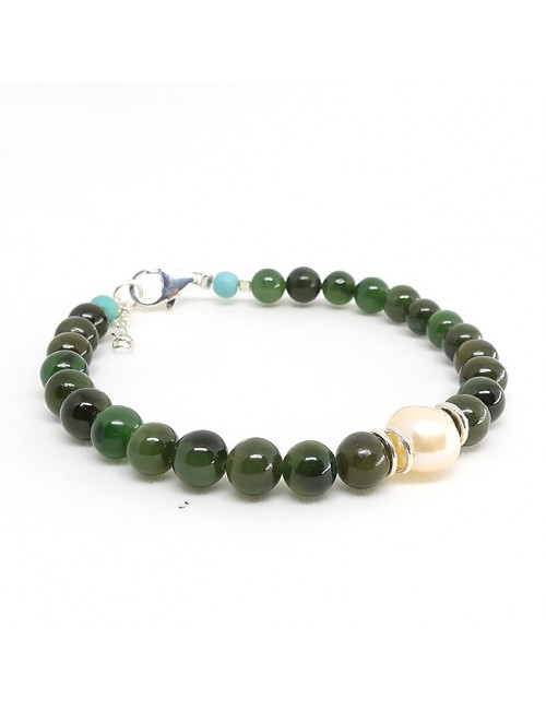 Jade, biwa et turquoise, bracelet