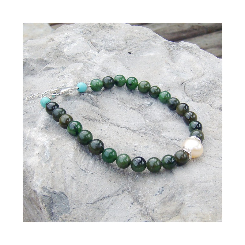 Jade, biwa et turquoise, bracelet