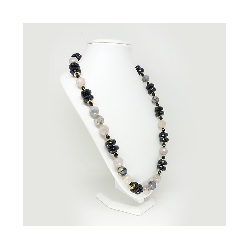 Onyx, agate naturelle craquelée, long collier