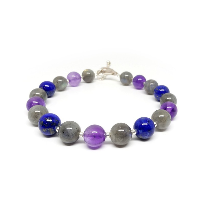 Labradorite, améthyste et lapis lazuli, bracelet