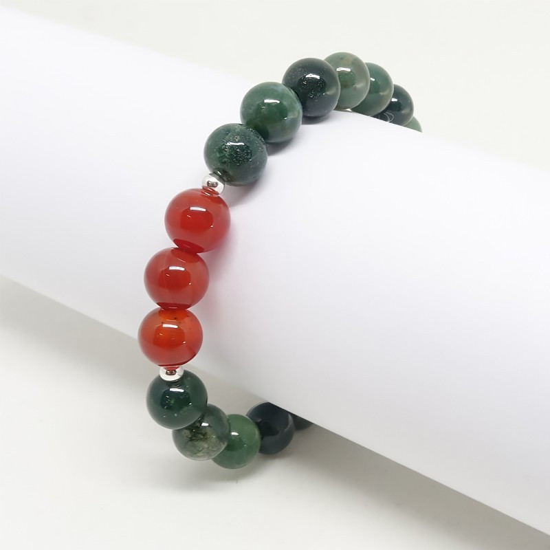 Agate mousse, cornaline, bracelet