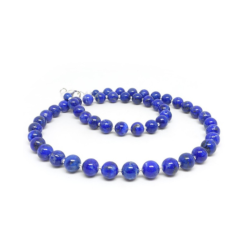 Lapis lazuli et perles argent, collier en perles 8mm