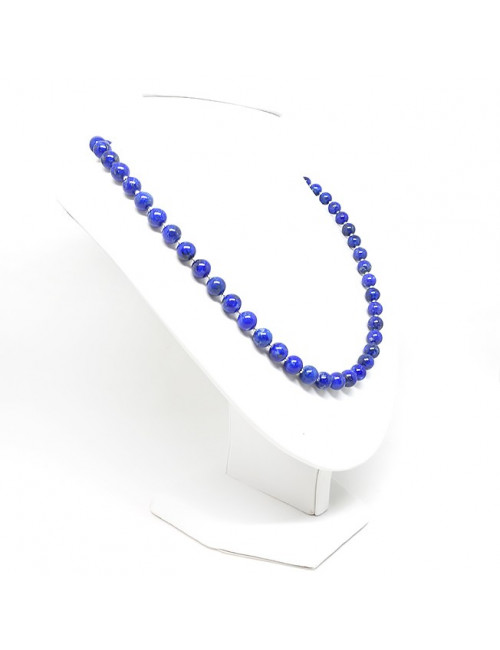 Lapis lazuli et perles argent, collier en perles 8mm