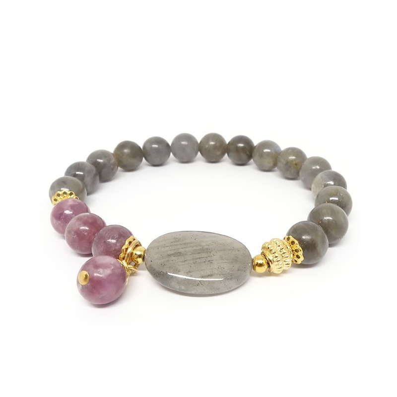 Lépidolite et labradorite, Bracelet extensible