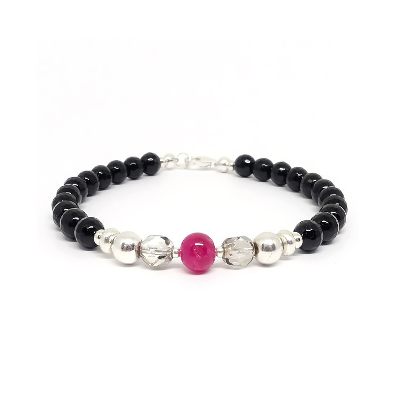 Onyx facetté, rubis et bohémian Crystal, bracelet