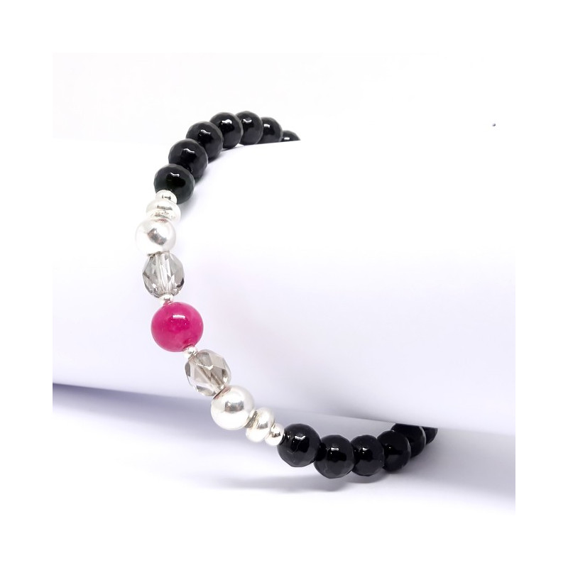 Onyx facetté, rubis et bohémian Crystal, bracelet