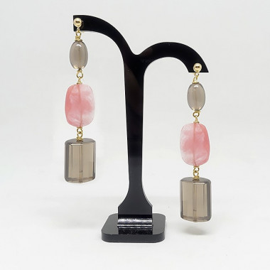 Quartz fumé, quartz cherry, boucles d'oreilles