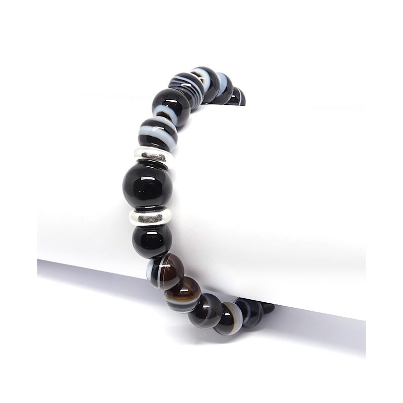 Agate noire et onyx, Bracelet extensible