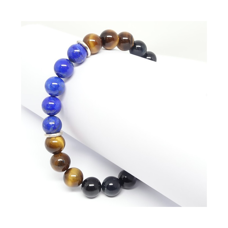 Oeil de faucon, oeil de tigre et lapis lazuli, Bracelet homme