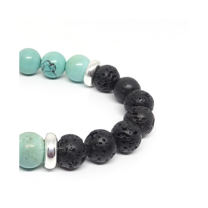 Turquoise et pierre de lave, Bracelet homme