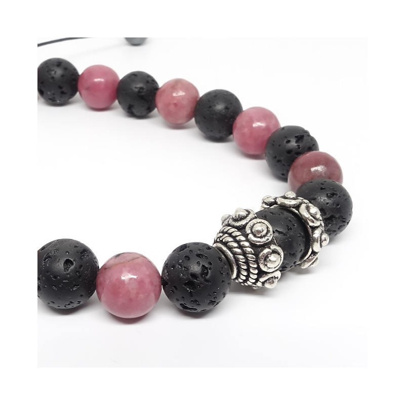 Rhodonite et lave, Bracelet homme